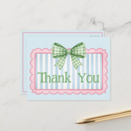 Rosa und blaue Umrandung grüne Gingham-Schleife Da Postkarte