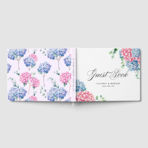 Rosa und blaue Wasserfarbe Hydrangeas Frühjahrsson Gästebuch