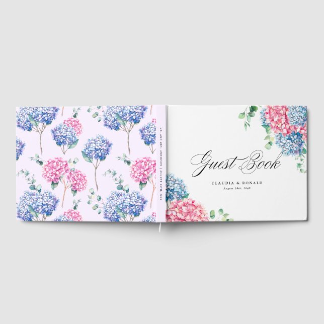Rosa und blaue Wasserfarbe Hydrangeas Frühjahrsson Gästebuch (Voll)