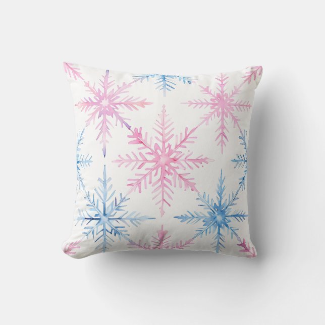 Rosa und blaue Wasserfarbe Schneeflocke Kissen (Vorderseite)