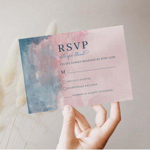 Rosa und blaue Wasserfarben-RSVP-Karte RSVP Karte