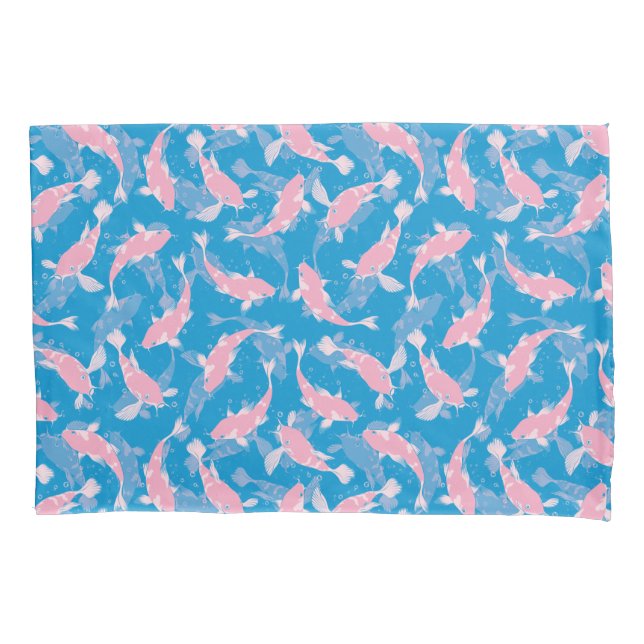 rosa und blaue Wiederholungsmotiv | Koi Fish Patte Kissenbezug (Vorderseite)