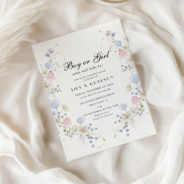 Rosa und blaue Wildblume für Junge oder Mädchen Einladung