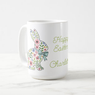 Rosa und blaue Wildblumen-Osterhasen Kaffeetasse