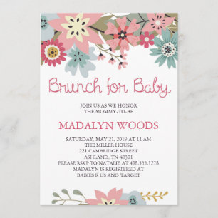 Rosa und blauer BlumenBrunch für Baby-Einladung Einladung