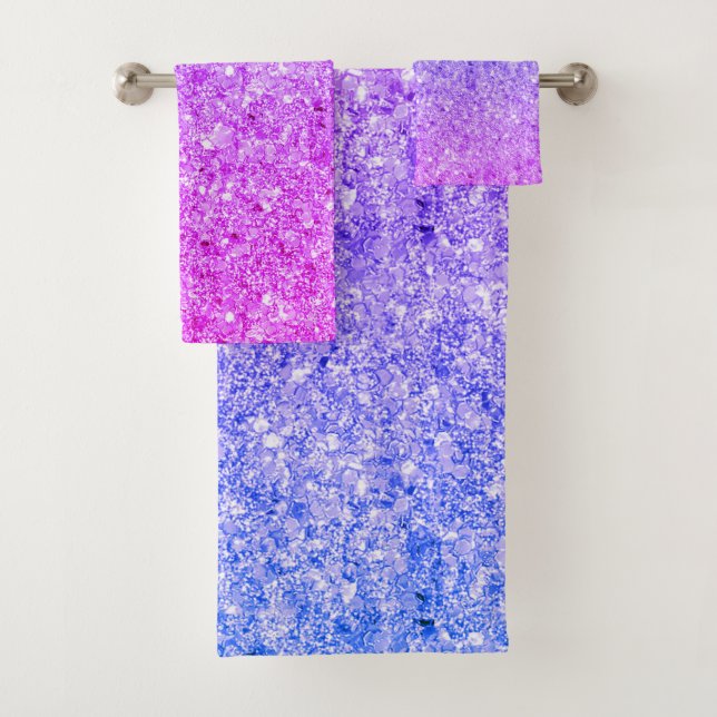 Rosa und blauer funkelnder Glitzer Badhandtuch Set (Insitu)