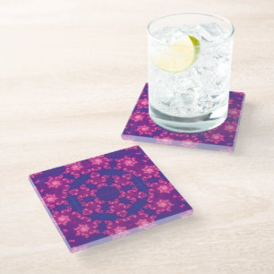 Rosa und Blauer Kaleidoskop Schneeflocken Glasuntersetzer