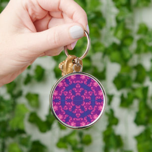 Rosa und Blauer Kaleidoskop Schneeflocken Schlüsselanhänger