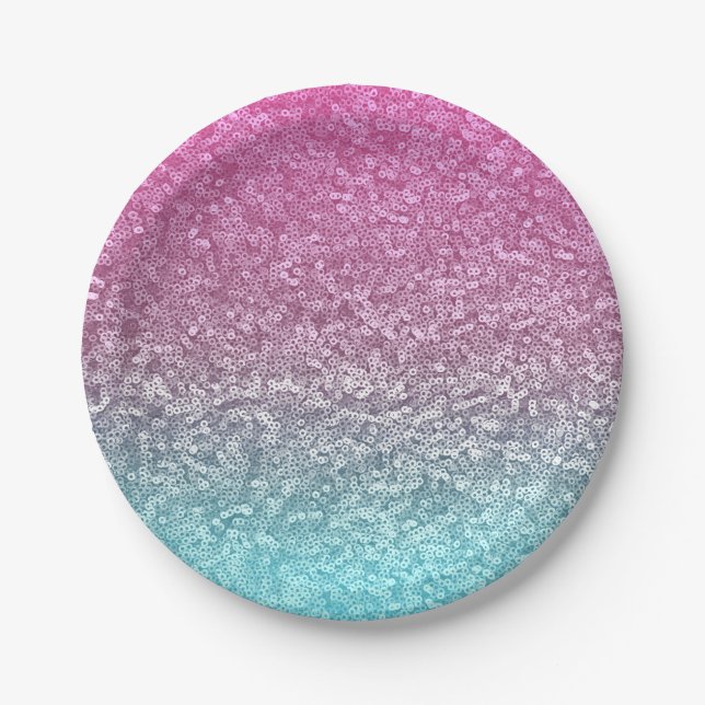 Rosa und blauer Kreis-Glitzer-Schein-glänzender Pappteller (Vorderseite)