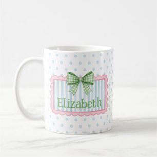 Rosa und blauer Rahmen mit grüner Gingham-Schleife Kaffeetasse