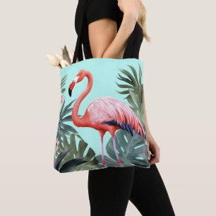 Rosa und blauer tropischer Flamingo Tasche