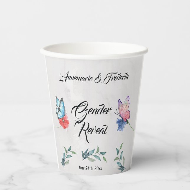 Rosa und blaues Aquarellpapier Napkin Pappbecher (Vorderseite)