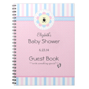 Rosa und blaues Blumen-Löwe-Baby-Duschen-Gast-Buch Notizblock
