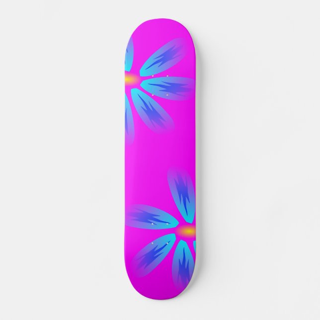 Rosa und blaues BlumenSkateboard Skateboard (Vorderseite)