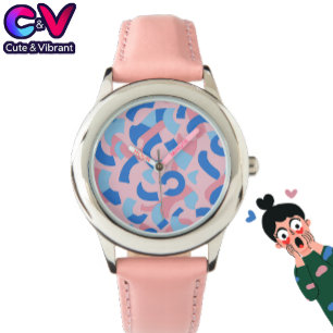 Rosa und Blaues Doodle-Muster Armbanduhr
