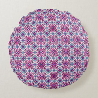 Rosa und blaues Fliesendesign Rundes Kissen