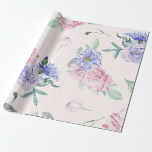 Rosa und blaues floral Wasserfarben-Erröten Geschenkpapier