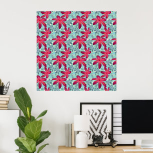 Rosa und blaues florales nahtloses Muster Poster