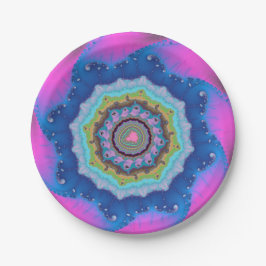 Rosa und blaues Fraktal Geburtstag Pappteller