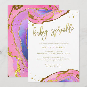 Rosa und blaues Geode mit Baby des Gold  besprühen Einladung