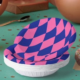 Rosa und Blaues Harlekin-Karuomuster Design Pappteller