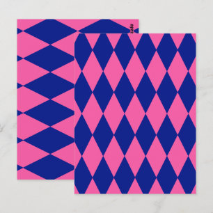 Rosa und Blaues Harlekin-Karuomuster Design Postkarte