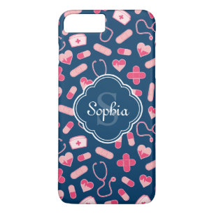 Rosa und blaues Krankenmuster mit Monogramm Case-Mate iPhone Hülle