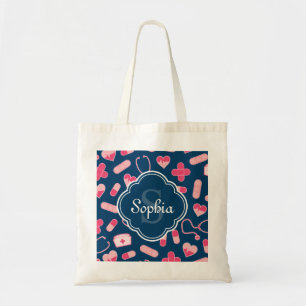 Rosa und blaues Krankenmuster mit Monogramm Tragetasche