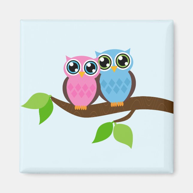 Rosa und blaues Owl Magnet (Vorne)