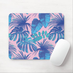 Rosa und blaues tropisches Blattwerk personalisier Mousepad