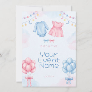 Rosa und blaues Wasserfarben-Baby-Bodykleid Einladung