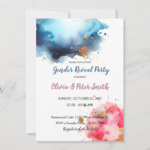 Rosa und blaues Watercoloar-Geschlecht Einladung