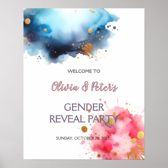 Rosa und blaues Watercoloar-Geschlecht Poster (Vorne)