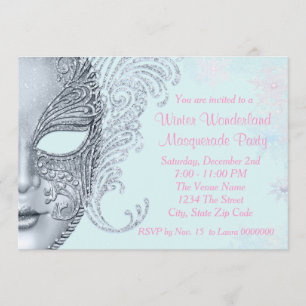 Rosa und Blaugrüne Winter Wonderland-Party Einladung