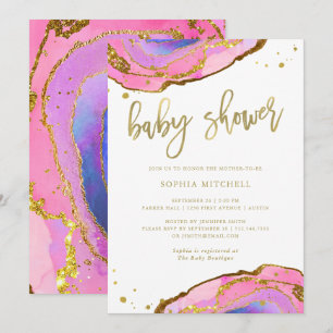 Rosa und Blue Geode mit Gold Babydusche Einladung