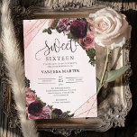 Rosa und bordeauxfarbene Blumenecken 16 . Geburtst Einladung<br><div class="desc">Blütenfarbene und bordeauxfarbene Ecken 16 . Geburtstag Einladung, Atemberaubendes boho Design für Ihre Veranstaltungsportery: trendige Aquarellbouquet mit tiefroten Marsala-Rose vermischt Schneebesen und bordeauxfarbene Rose Blume gemischte mauve Blume Paonies mooody maroon Rose Blume und elegant in Rose vergoltes geometrisches Rahmen. Für die Aufwertung des böhmischen Gefühls kombinierte dieser phantastische Blumenkranz modernen...</div>