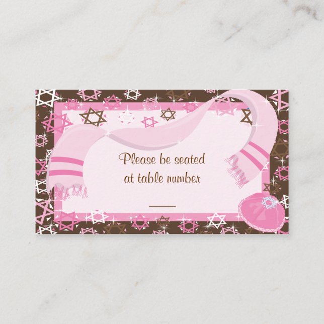 Rosa und braun Bat Mitzvah TischPlatzkarten Platzkarte (Vorderseite)