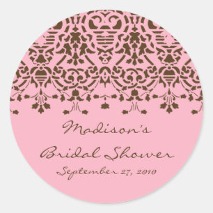 Rosa und braun Damask Brause Duschkleber Runder Aufkleber