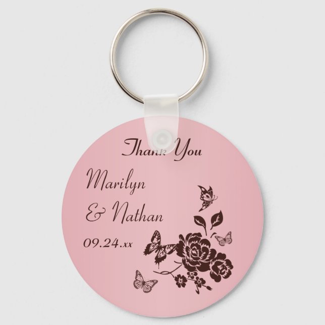 Rosa und braun Gastgeschenk Hochzeit Schlüsselanhänger (Vorderseite)