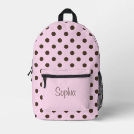 Rosa und braun gepunkteter Rucksack mit personalis