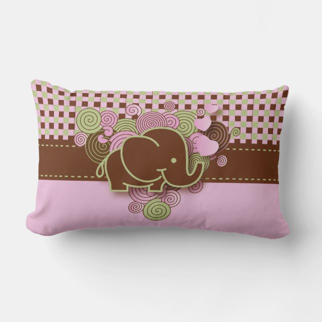 Rosa und braun karierte Babyelemente Lendenkissen (Vorderseite)