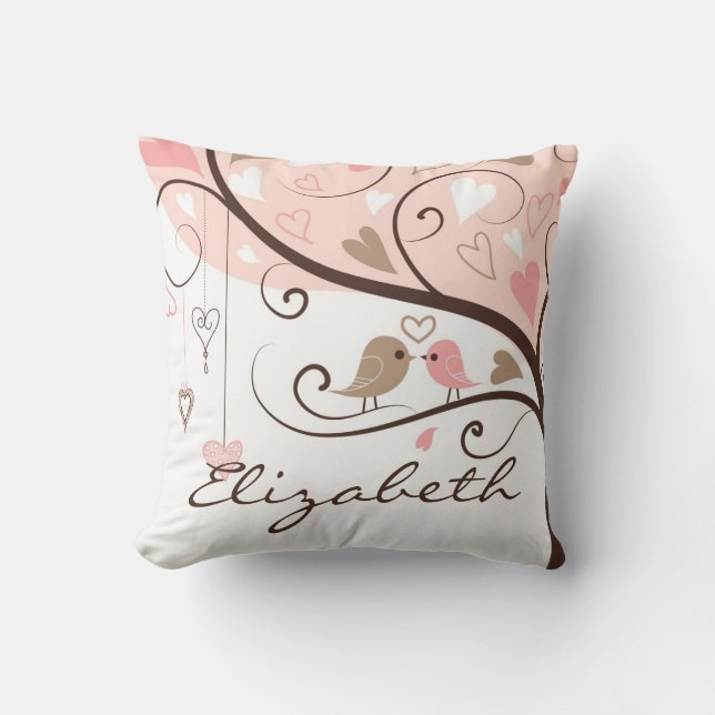 Rosa und braun Lovebirds Personalisiert Kissen (Vorderseite)