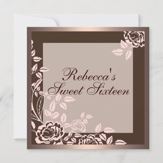 Rosa und braun Rose Sweet 16 Birthday Einladung (Vorderseite)