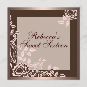 Rosa und braun Rose Sweet 16 Birthday Einladung