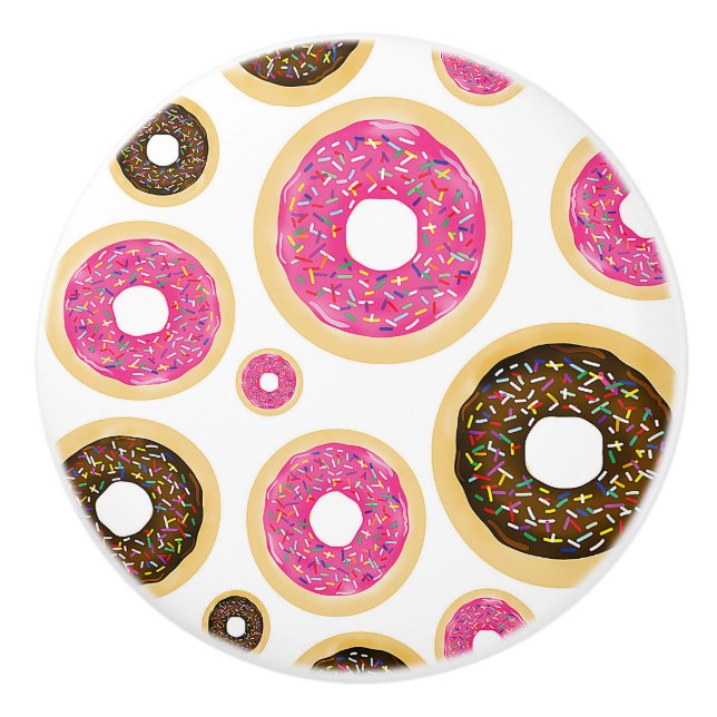 Rosa und braun Sprinkle Donuts Moderner Spaß Niedl Keramikknauf (Vorderseite)