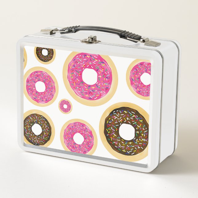 Rosa und braun Sprinkle Donuts Moderner Spaß Niedl Metall Lunch Box (Vorderseite)