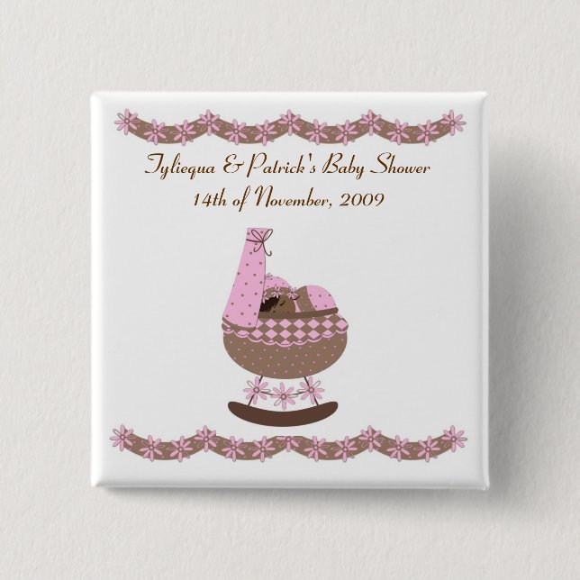 Rosa und Braun themenorientierte Babyparty Button (Vorderseite)