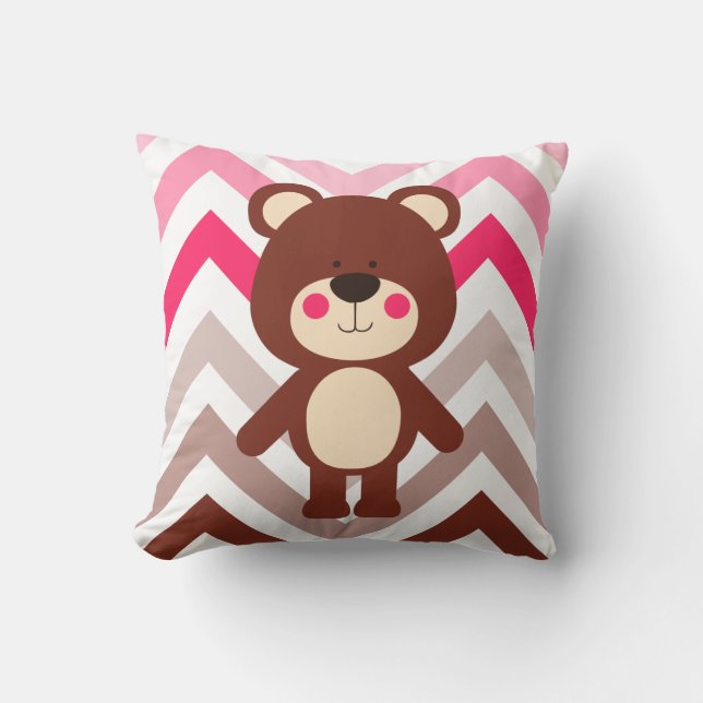 Rosa und braun, Zickzack Teddybär Kissen (Vorderseite)