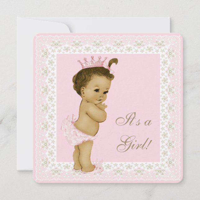 Rosa und braune Babydusche Einladung (Vorderseite)