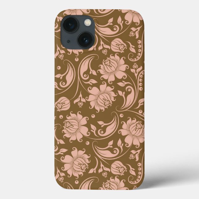 rosa und braune Blumenmuster Case-Mate iPhone Hülle (Rückseite)